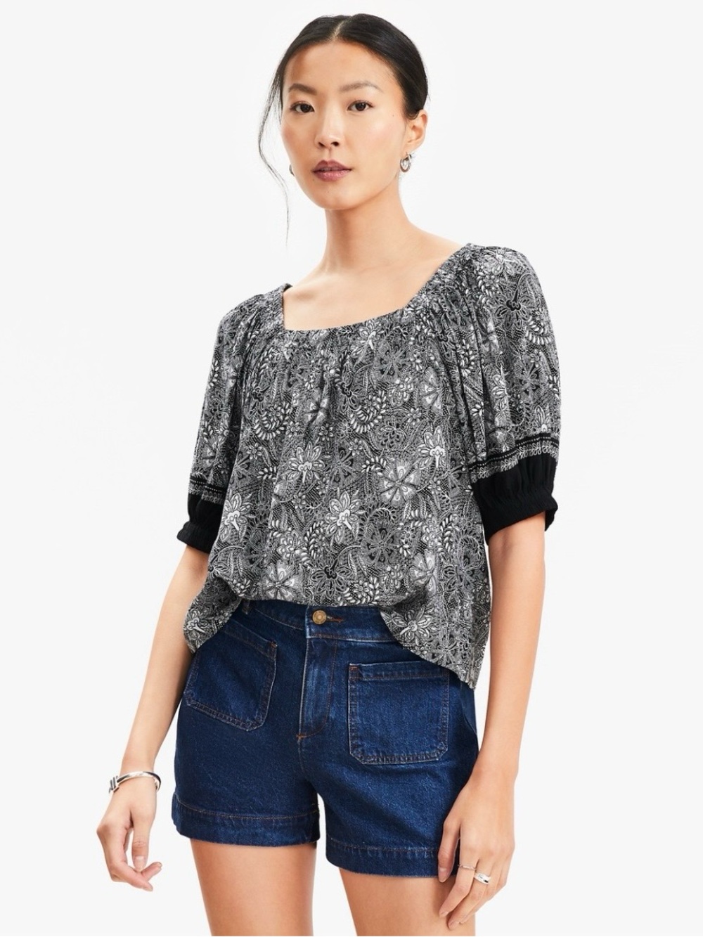 **New** LOFT Deco Smocked Square Neck Top Size L